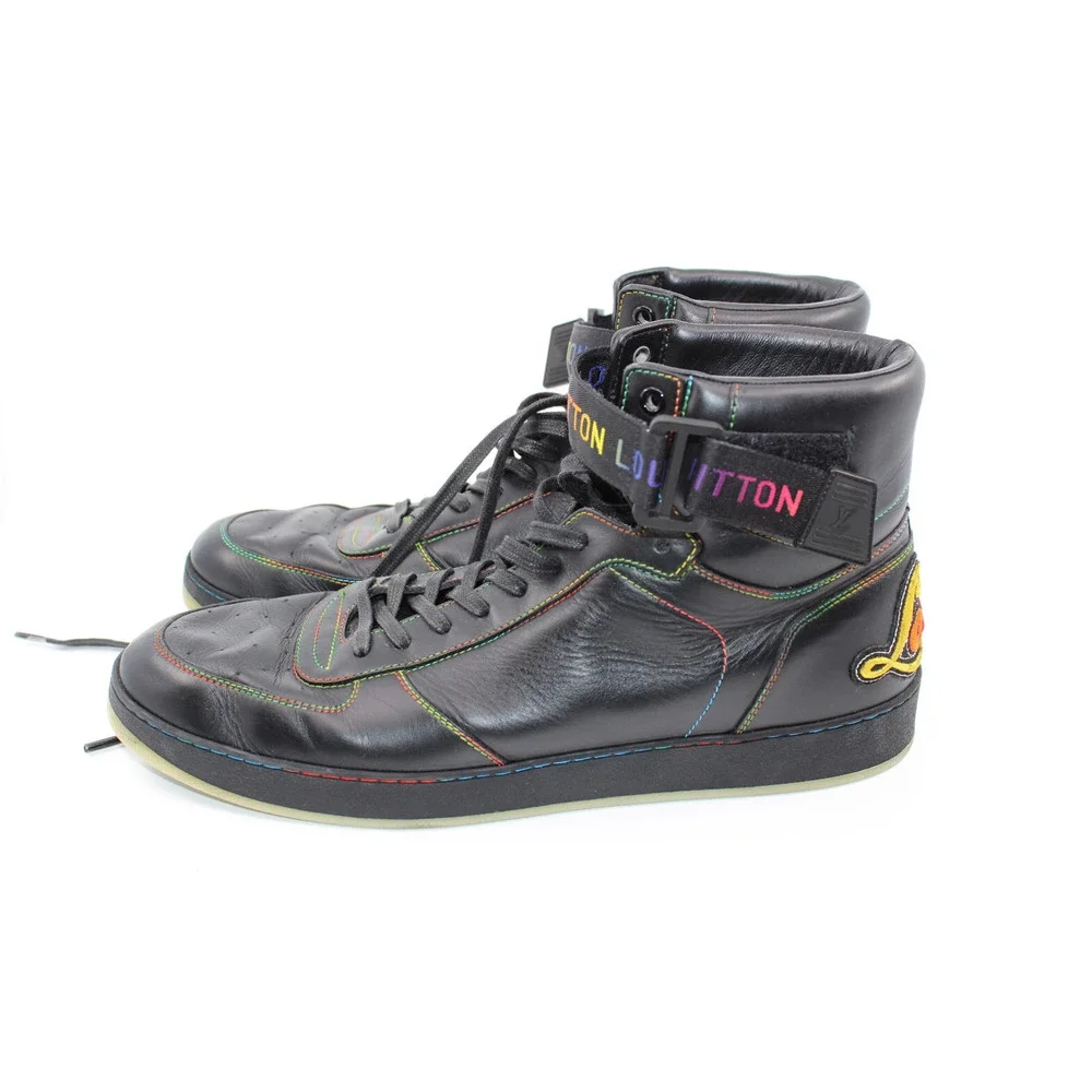 B50 Auth LOUIS VUITTON Rivoli Black Rainbow Calfskin Sneakers Sz LV 9.5 US 10.5